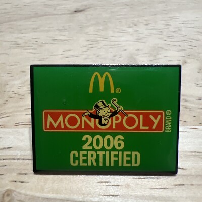Official 2006 Hasbro McDonald's Monopoly Certified Game Event Lapel Hat Vest Pin
