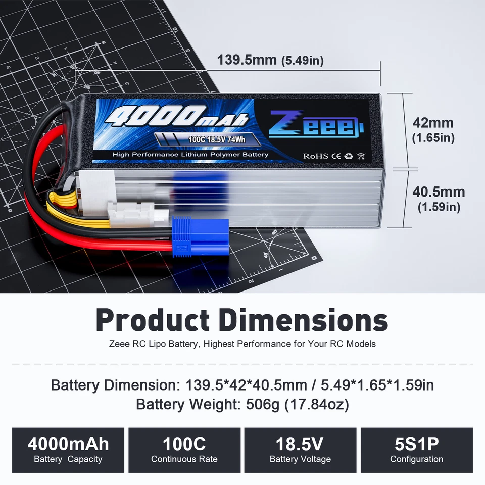 2x Zeee 5S Lipo Akku 4000mAh 18.5V 100C EC5 Stecker für RC Auto Flugzeug Boot - Bild 3 von 4