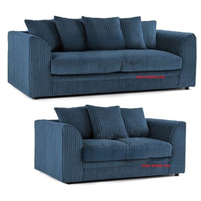 Midnight Blue Jumbo Cord Seater Corner Sofa Suite Set Footstool swivel  chair