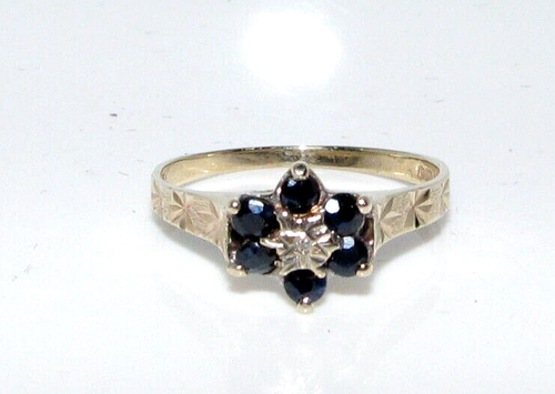 Mujer 9ct 9carat Oro Amarillo Zafiro y Diamante Anillo Reino Unido Tamaño L 1/2 - Imagen 4 de 9