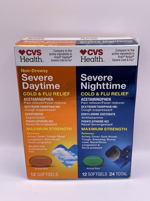 CVS Health Severe Daytime Nighttime Cold & Flu Relief 24 Total Softgels 09/2024