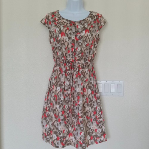 Merona Womens Juniors Cap Sleeve Dress Size S Cotton Cinch Waist All Over Print