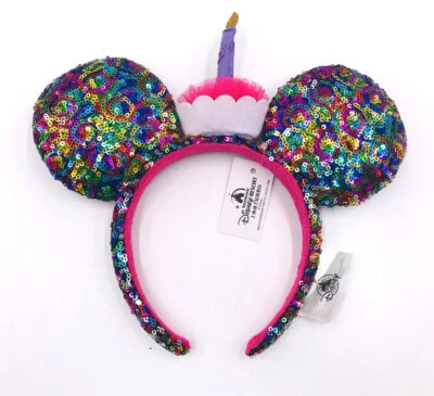 Disney Parks Minnie Mouse Ears Happy Birthday Cupcake Cake Sequined Headband
