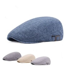 Men Linen Newsboy Beret Hats Casual Cabbie Baker Driving Flat Cap Casual Blue