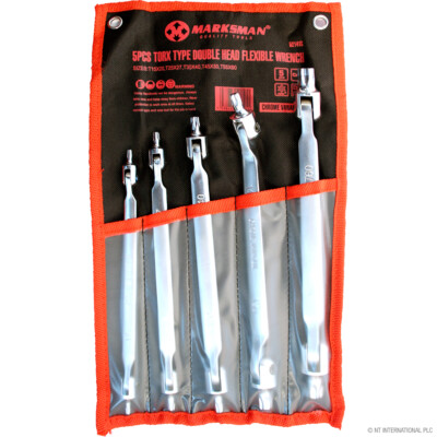 5-STCK. FLEXIBLER TORX DOPPELKOPFSCHLÜSSEL SET SCHLÜSSEL FLEXI KOPF HAUSWERKZEUGE CHROM
