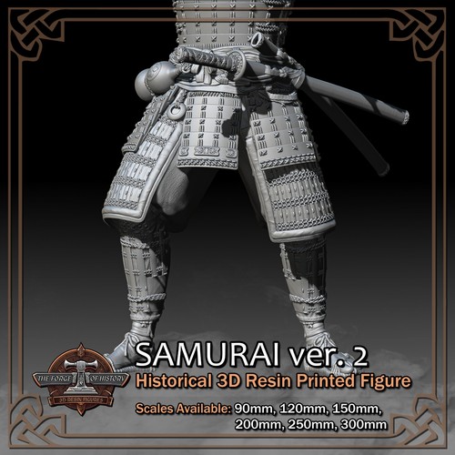 Feudal Japan Samurai 2 - 3D Resin Printed Figure Model Kit - Scale 90mm to 300mm - Picture 13 of 16
