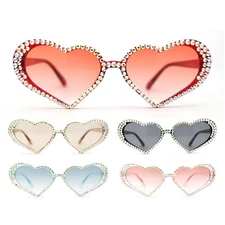 Womens Iridescent Rhinestone Bling Bubbly Heart Shape Sunglasses