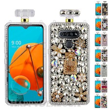 Funda protectora a prueba de golpes para botella de perfume con correa de diamantes de imitación de gema para LG K51