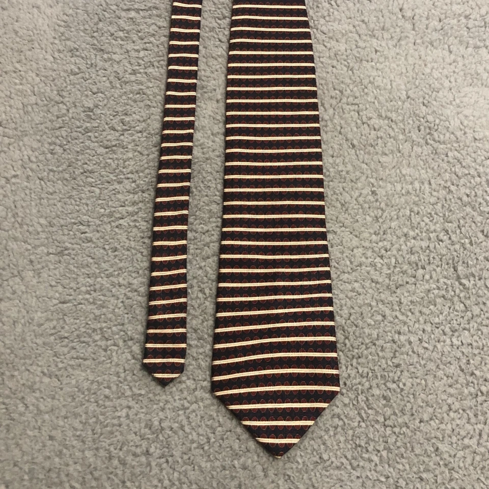 Corbata geométrica NEO Bill Blass 56" 100 % seda roja blanca azul a rayas Foto 3 de 4