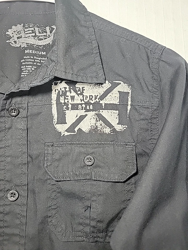 Camisa Helix masculina preta manga longa com botões tamanho médio - Imagem 3 de 4