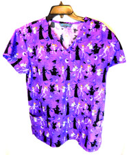 Serene Uniforms Halloween Witch  Skeleton Print Scrub w/Glitter Size M