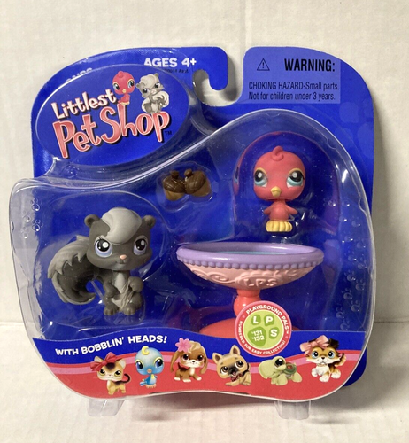 2006 Littlest Pet Shop-PET PAIR-#131 PINK PARAKEET & #132 GRAY SQUIRREL-NEW