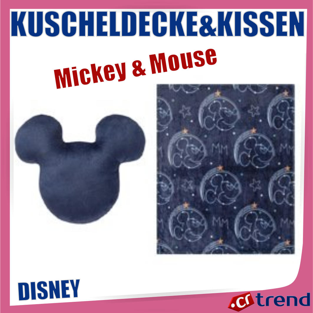 Disney Mickey Mouse Kuscheldecke & Kissen Set, 130x150 cm, 100 % Polyester