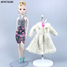 Lady Clothes Set for 11.5" Doll Outfits Floral Slim Dress  Beige Fur Vest Coat