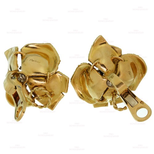 Orecchini CARTIER diamante smalto blu oro giallo fiori clip-on anni 50 - Foto 6 di 6