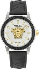 Image of Versace VE9I00124 Medusa Deco Gent white silver black Leather Men's Watch NEW