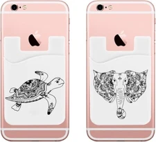 Phone Pocket (Two) Elephant and Turtle Cell Phone Stick on Wallet Card Holder 