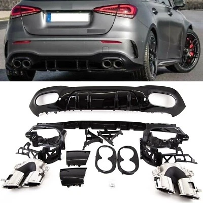 TRADE VEHICLE PARTS Fits Mercedes A Class W177 AMG A45 Look Rear Diffuser & Exhaust Tailpipes Gloss