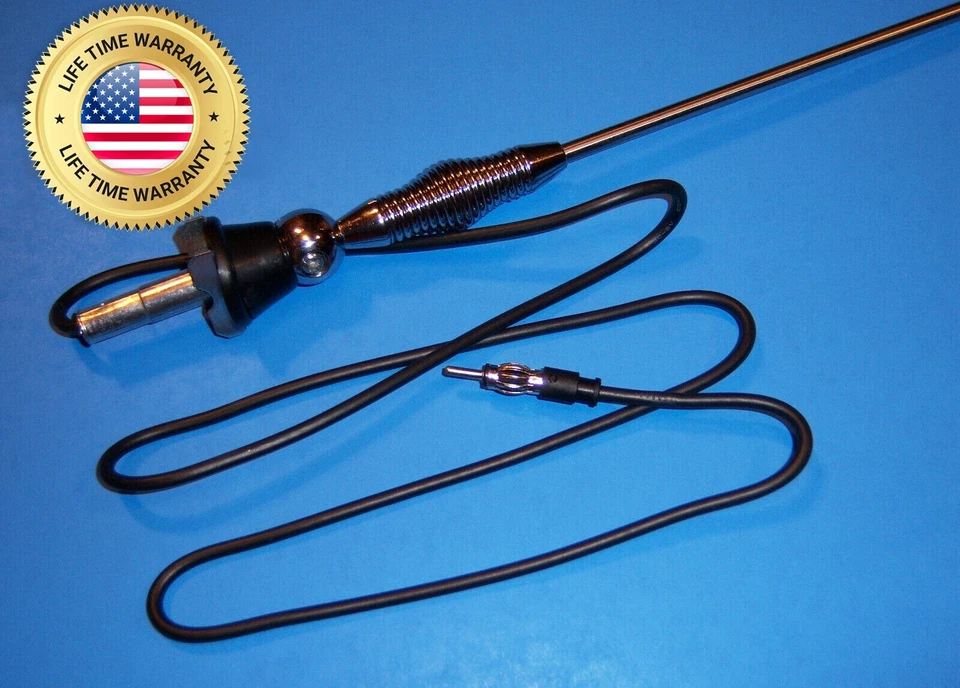 RADIO ANTENNA VINTAGE STYLE SPRING TOP SIDE FENDER COWL MOUNT ROUND BASE NOS NEW Foto 3 de 4