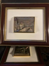 Vintage Italian 925 Sterling Silver Building Embossed Framed Picture, Signed.