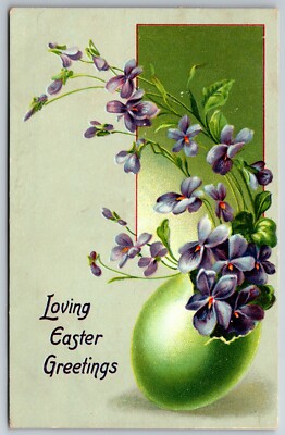Loving Easter Greeting Violets Green Egg Raphael Tuck 1908 Postcard