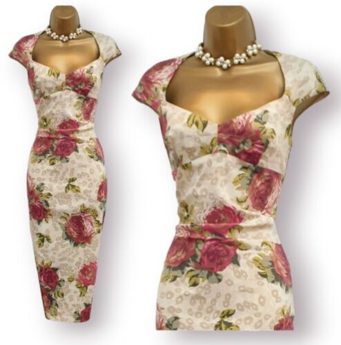 Karen Millen Cream Rose Floral Galaxy Wiggle Pencil Occasion Dress UK 10 - Afbeelding 1 van 12