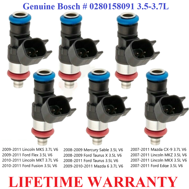 Genuine Bosch Fuel Injectors x6 for 20102011 Ford Fusion 3.5L V6 eBay