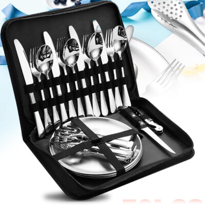 Camping Geschirr Set 4 Personen 20-Teilig, Picknick Set, Edelstahl Outdoor Gesch