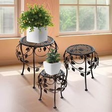 Set of 3 Metal Plant Stands | Indoor Outdoor Flower Display | Decorative Iron