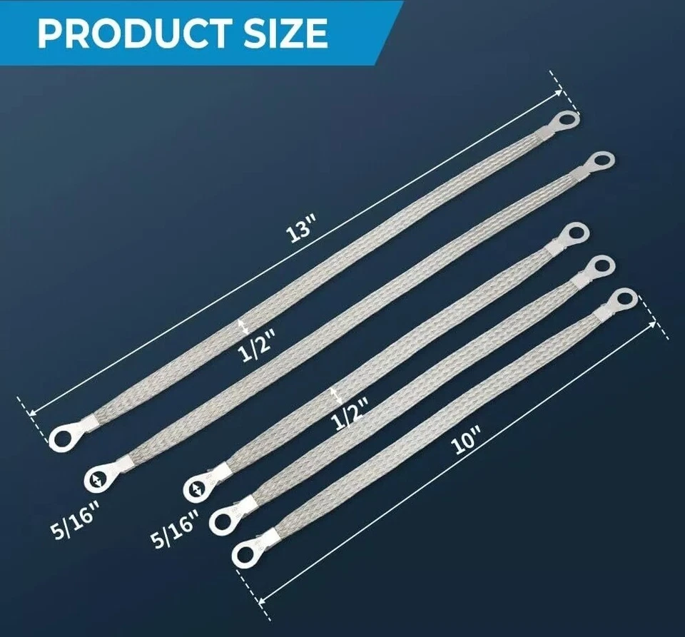 Correa de tierra 10"x1/2" y 13"x1/2" cobre estañado trenzado correas de tierra universales*5 Foto 2 de 4