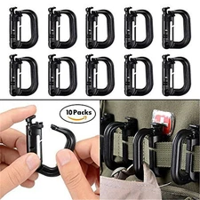 Pack of 10 Multipurpose D-Ring Grimloc Carabiner Clips for Molle Webbing Climb