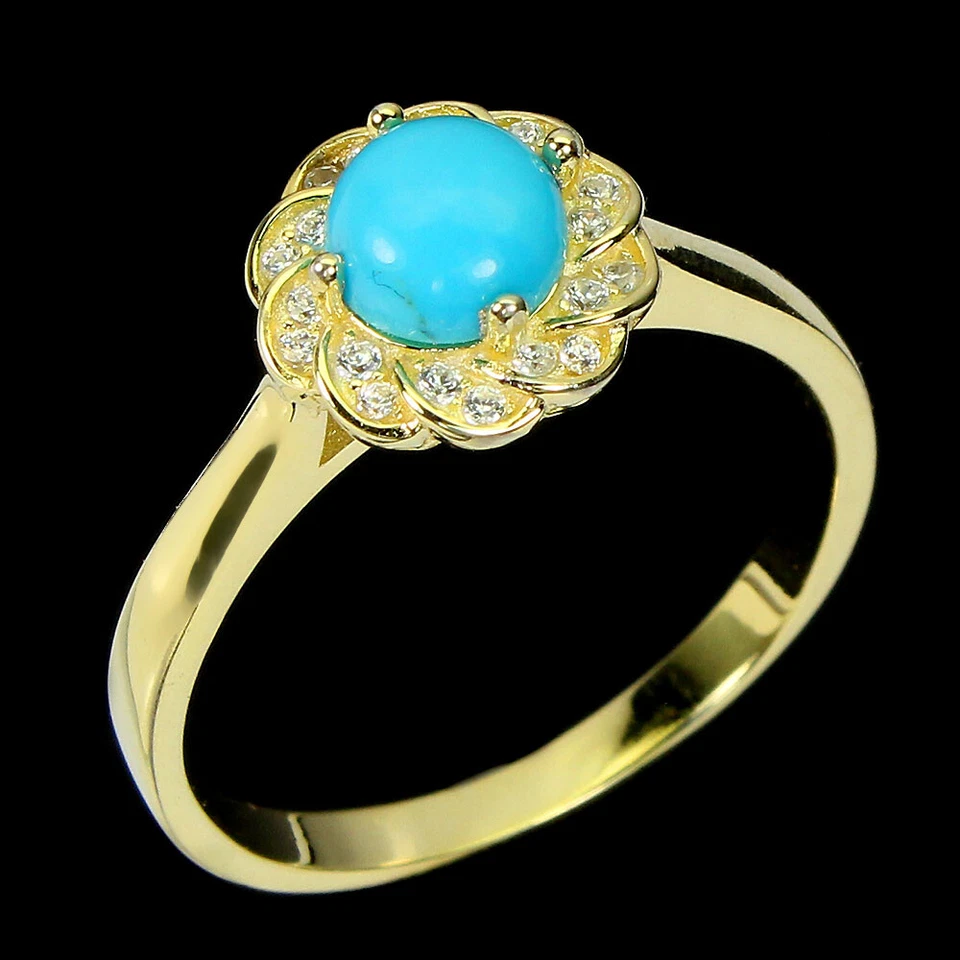 925 Sterling Silver Ring Round Blue Turquoise 6mm Gemstone Jewelry Size 9.5 - Image 2 of 4