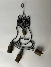 Vintage CAT WIND CHIME Black Metal Iron Primitive Noah Bells with Clappers