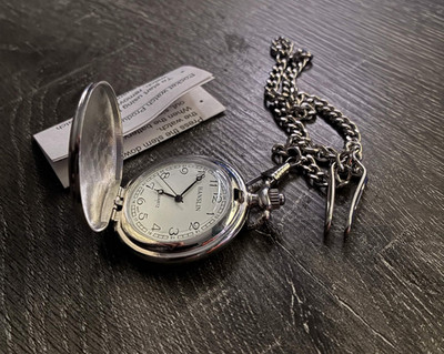 Hanslin Pocket Watch With Chain Silver Tone Art Nouveau Needs Battery