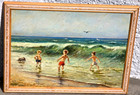 Konstantin Kuznetsov Listed Russian Framed Oil on Board Children Playing Beach — photo 1