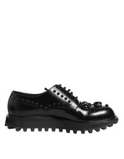 Dolce & Gabbana Black Leather Studded Men Formal Derby  Men's Shoes Authentic