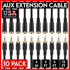 10 Pack 3.5mm Extension Cable AUX Jack to Plug Cord Stereo Audio Cable Extender