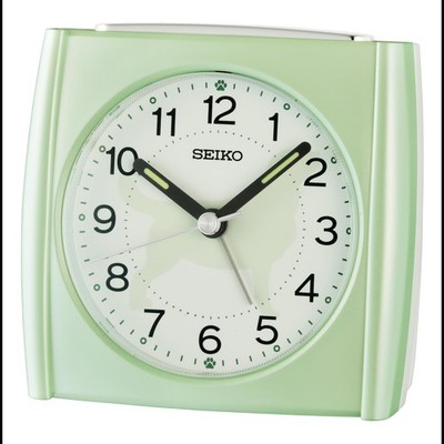 SEIKO Square Non Ticking Bedroom Alarm Clock Jade Green 4 Inches 3 Functional