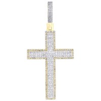 10K Gelbgold Baguette Diamant Charm Tiered Latein Kreuz AnhäNger 1.62 CT