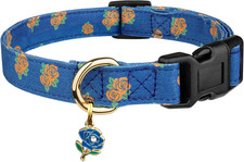 Cotton Handmade Dog Collar Cute and Distinctive Patterns Blue Rose with Pendant