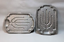 2 - WAGNER WARE SIZZLING STEAK PLATTERS - HAMMERED ALUMINUM -  No. 3340M