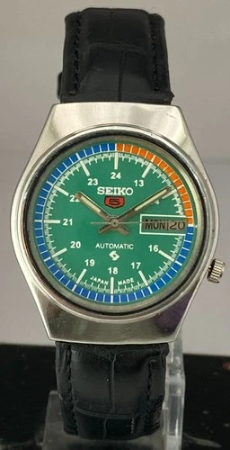 Vintage Seiko5 Green Dial Day&Date 7009 Leather Strap "Serviced" Automatic Watch