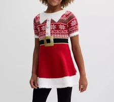 NWT 33 Degrees Girl's Plus Knitted Christmas Elf Mini Flare Dress Red 7 SMALL