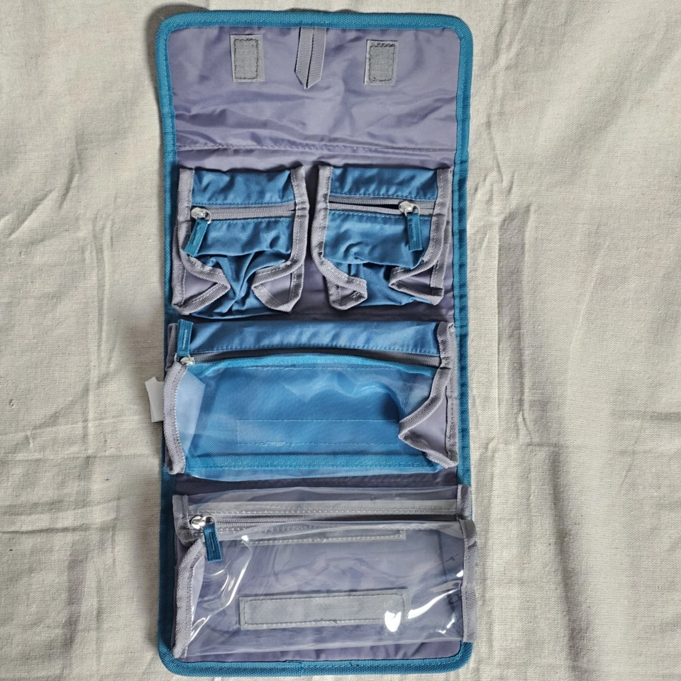 American Tourister Teal Folding Hanging Toiletry Bag Compartments Organizer Case - Image 2 of 4