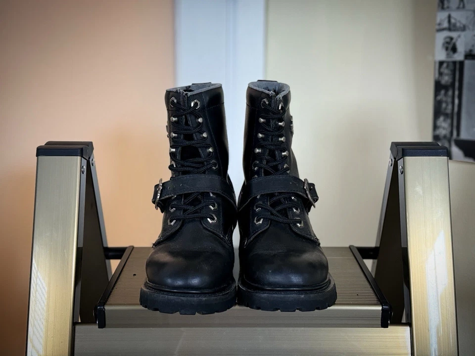 Botas de motociclista Harley-Davidson para mujer con arnés de cuero negro D84706 talla 7M EU38 Foto 2 de 4