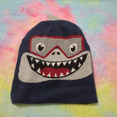 Shark Face Teeth Fin Winter Beanie Hat Youth Knit Blue Gray