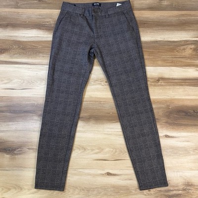 Only & Sons Tapered Pants Mens 32x32 Mark Check Grey Plaid Professional Casual