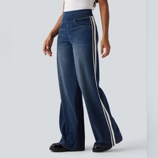 NWOT Halara Flex High Waisted Stripe Wide Leg Flowy Washed Casual Jeans Size LT