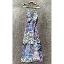 Zara Midi Length Sundress Women Small Patchwork Paisley Linen Blend Hi Slit Boho