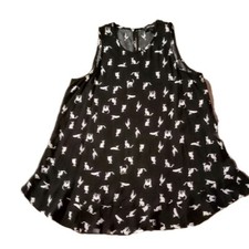 Karen Kane Sz Small White Cat On Black Tank Made In USA Opening In Back